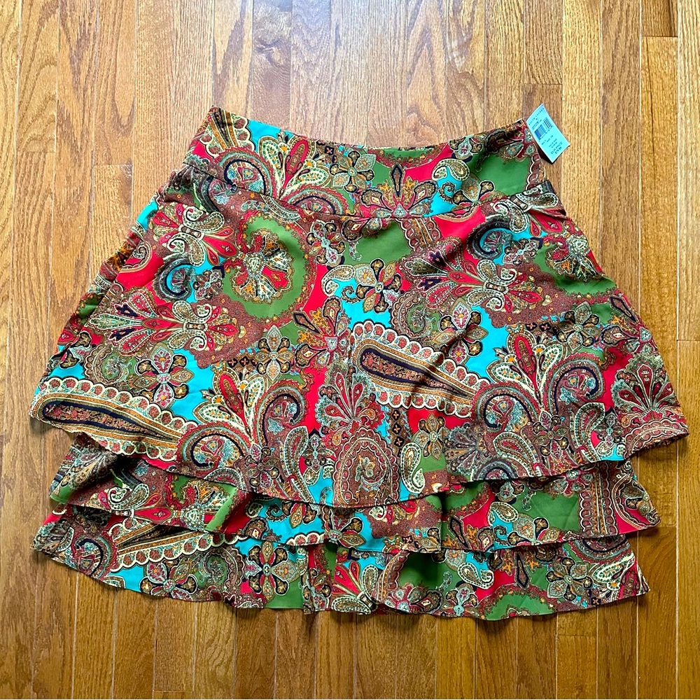 Ralph Lauren women’s plus size 16 tiered layered midi skirt multicolor paisley